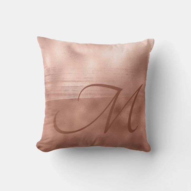 Coussin Monogramme Monogramme Rose Gold Luxury Brush Strok (Recto)