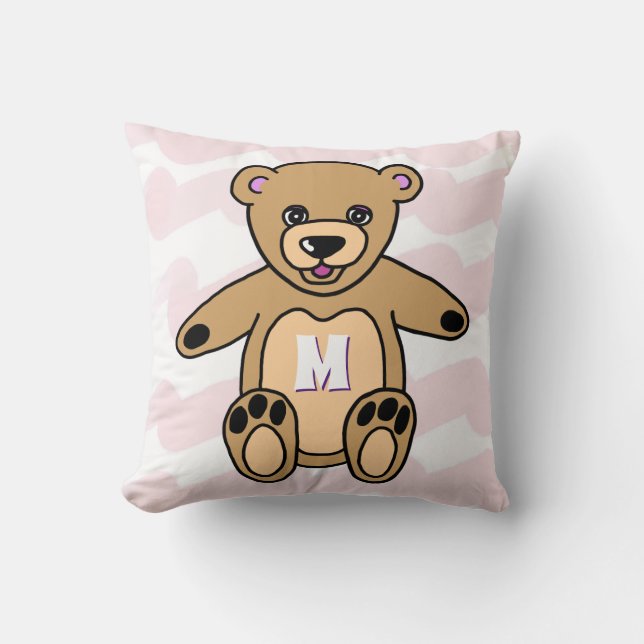 Coussin Monogramme Motif de l'ours en peluche rose mou (Recto)