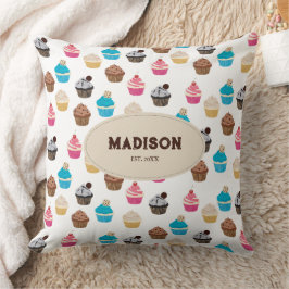 Coussin Monogramme Motif de petits gâteaux colorés