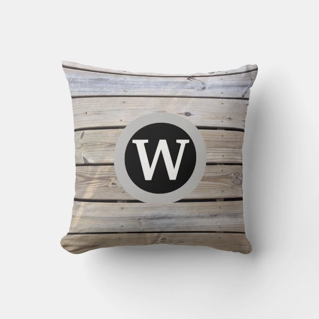 Coussin Monogramme Motif en bois rustique (Recto)