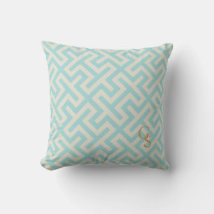 Coussin Monogramme motif géométrique clé turquoise moderne