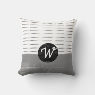 Coussin monogramme motif gris et blanc minimaliste
