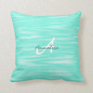 Coussin Monogramme Motif Turquoise doux rayures Abstraite