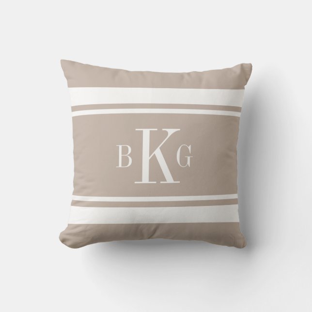 Coussin Monogramme nautique blanc de coutume de rayures de (Recto)