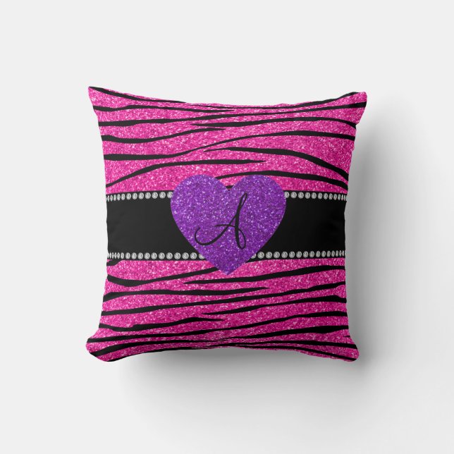 Coussin Monogramme néon rose parties scintillant zèbre ray (Recto)