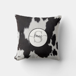 Coussin Monogramme noir blanc de vache