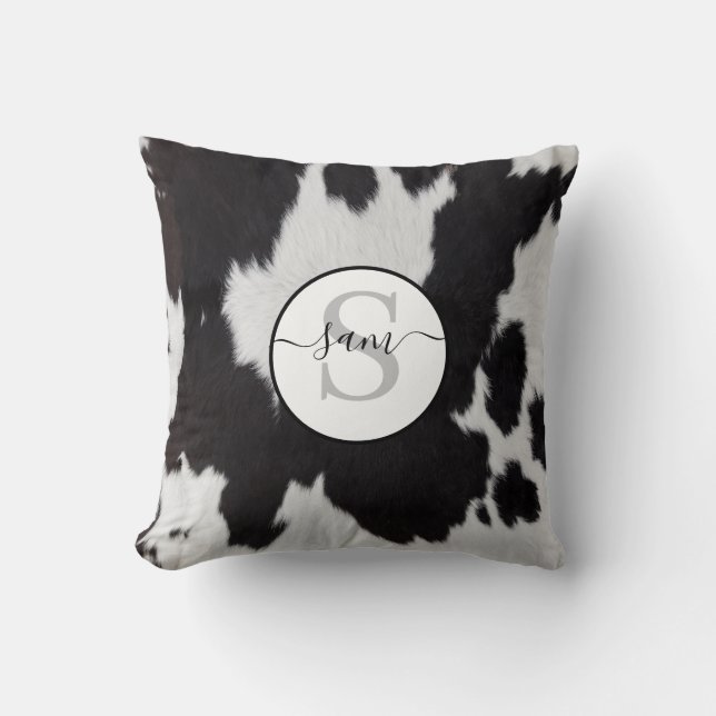 Coussin Monogramme noir blanc de vache (Recto)