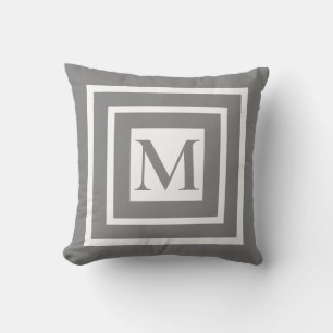 Coussin monogramme noir blanc encadré classique