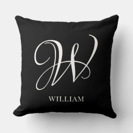 Coussin Monogramme noir élégant personnalisé initial
