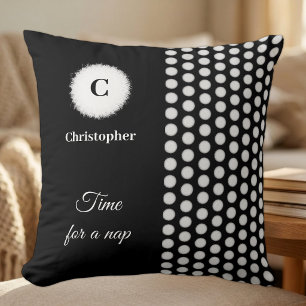 Coussin Monogramme noir et blanc, c'est l'heure de la sies