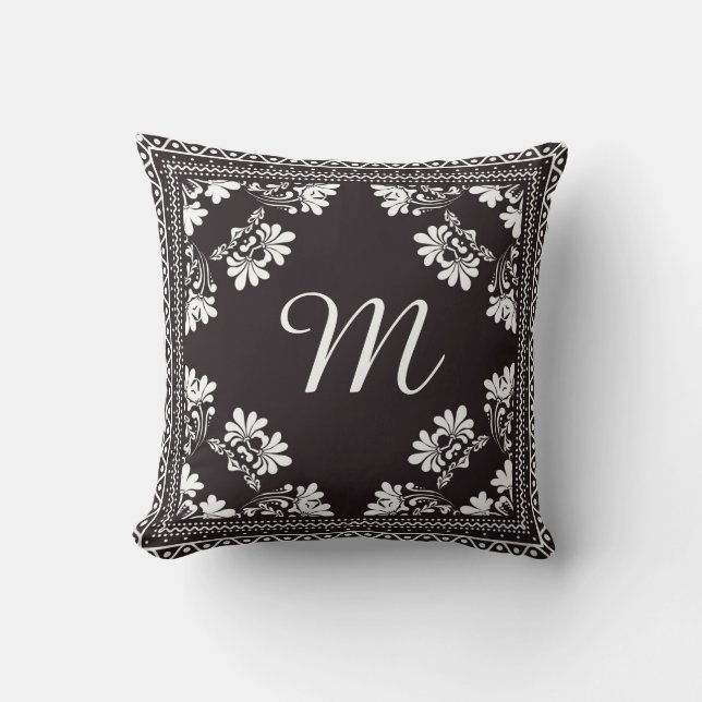 Coussin Monogramme noir et blanc de Bandanna (Recto)