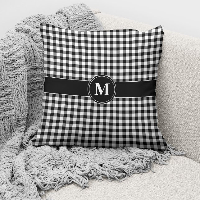 Coussin Monogramme noir et blanc En vichy chèque en plasti (Créateur téléchargé)