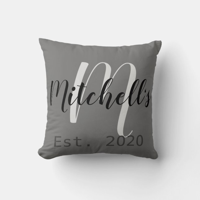 Coussin Monogramme noir et blanc moderne (Recto)
