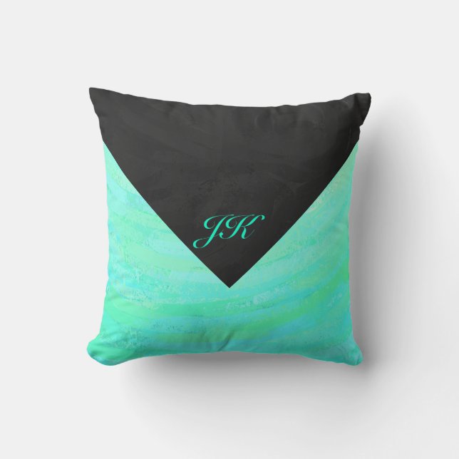 Coussin Monogramme noir et bleu de la menthe (Recto)