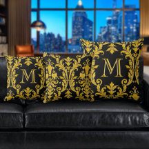 Monogramme noir & or Damask Floral Swils