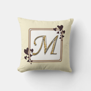 Coussin Monogramme Nom de Famille Or Initial Cœur Bijou