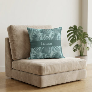 Coussin Monogramme Nom Feuille Tropicale Aquarelle Bohème 