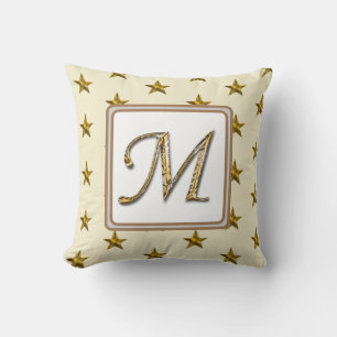 Coussin Monogramme Nom Gold Silver Stars Initial