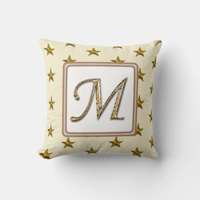 Coussin Monogramme Nom Gold Silver Stars Initial (Recto)