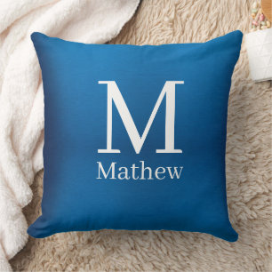 Coussin monogramme nom homme abstrait métallisé bleu brill