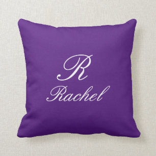 Coussin Monogramme Nom initial Purple Blanc Simple Éléga