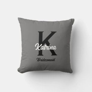 Coussin Monogramme Nom personnalisé initial Grey Bridesmai