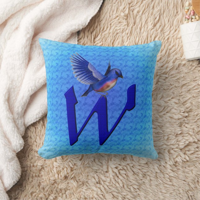 Coussin Monogramme Oiseau Bleu Initial W (Couverture)