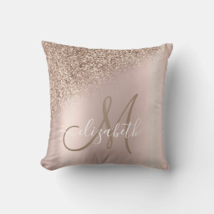 Coussin Monogramme ombré pailleté or rose élégant