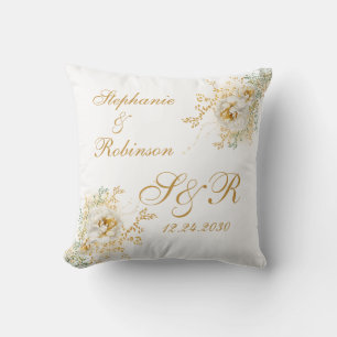 Coussin Monogramme or Floral Logo Mariage Kneeling
