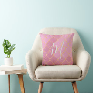 Coussin Monogramme or rose moderne