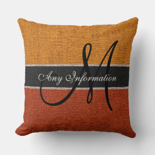 Coussin Monogramme Orange Burlap Russe Jute