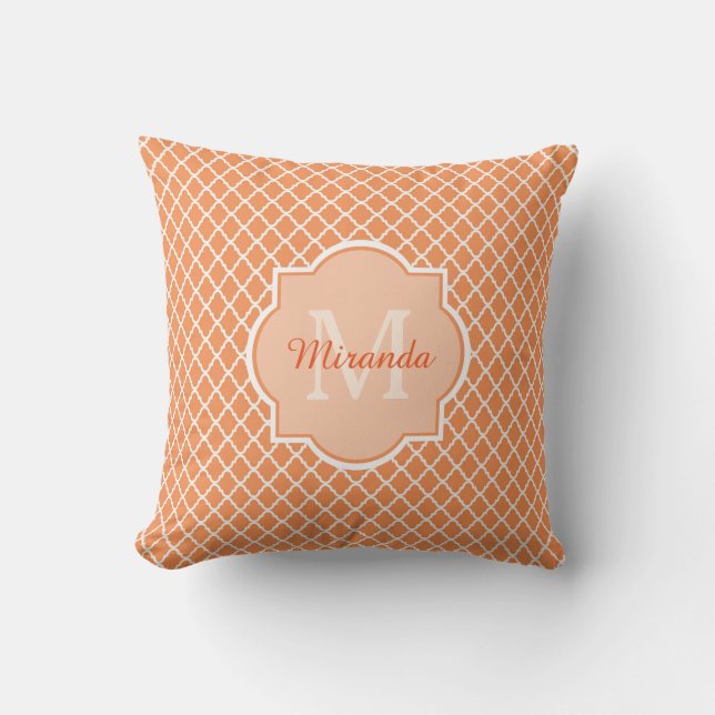 Coussin Monogramme orange élégant de Quatrefoil avec le (Recto)