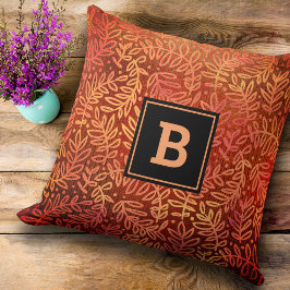 Coussin Monogramme orange feuille d'or feuillage motif mod