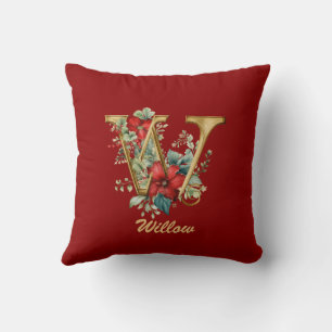 Coussin Monogramme Ornate W Noël Jeu d'or rouge