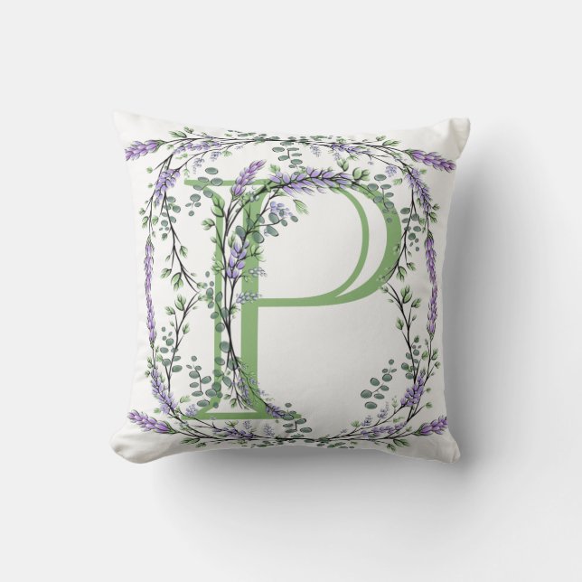 Coussin Monogramme P Lavande Eucalyptus (Recto)