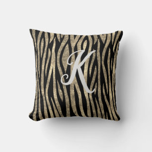 Coussin Monogramme Parties scintillant noire et or Zebra I