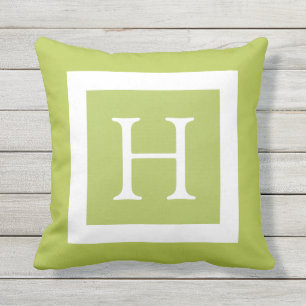 Coussin Monogramme personnalisé blanc vert cime