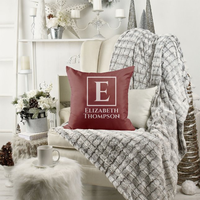 Coussin Monogramme personnalisé Botanique florale rose et  (Créateur téléchargé)