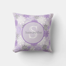 Coussin Monogramme personnalisé de flocon de neige violet 