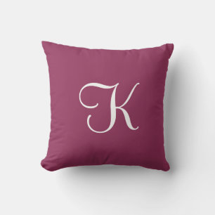 Coussin Monogramme personnalisé de prune solide et élégant
