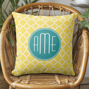 Coussin Monogramme personnalisé du Motif Quatrefoil jaune