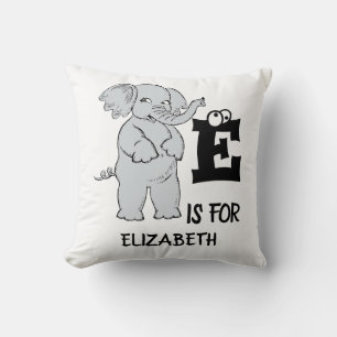 Coussin monogramme personnalisé E est pour éléphant coloré