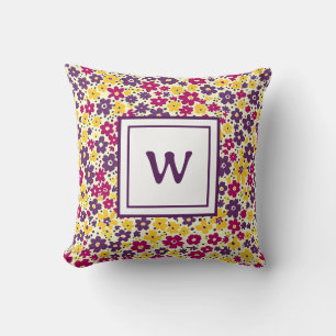 Coussin Monogramme Personnalisé - Élégante Florale Moderne