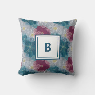 Coussin Monogramme Personnalisé - Floral Moderne Élégant