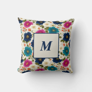 Coussin Monogramme personnalisé – Floral Moderne Élégant