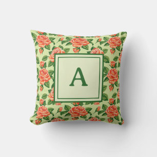 Coussin Monogramme Personnalisé - Floral Moderne Élégant