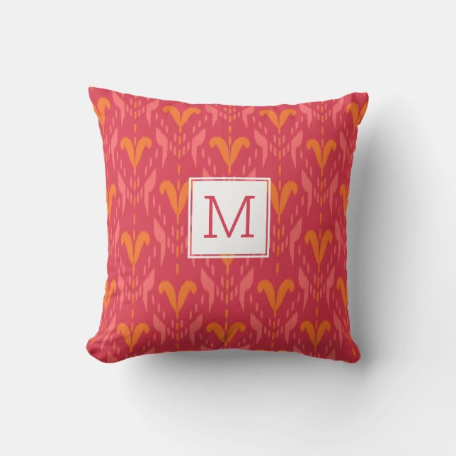 Coussin Monogramme personnalisé Ikat rose Orange Plutôt Fl (Recto)