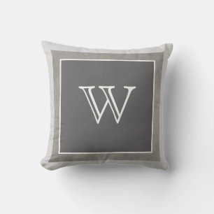 coussin monogramme personnalisé moderne gris et bl