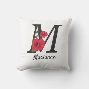 Coussin monogramme personnalisé modifiable M texte fleur r