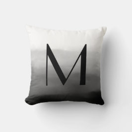 Coussin Monogramme personnalisé noir gris blanc Ombre